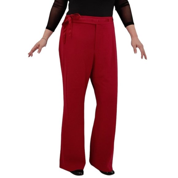 VTG 90s Apostrophe Burgundy High Rise Satin Ribbon Belt Bow Tie Dress Pants 18 - Picture 12 of 12